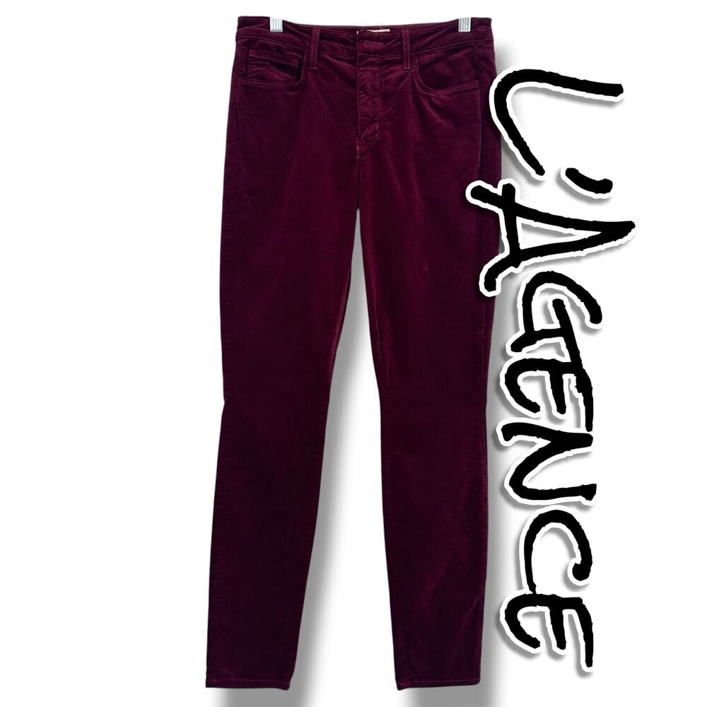 L’Agence Marguerite Skinny Velvet Jeans Womens 27 Merlot High Rise Stretch Pants